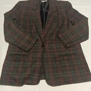 Katie Brooke Plaid Wool Blazer Jacket Small Dark Gray Vintage 80s Academia